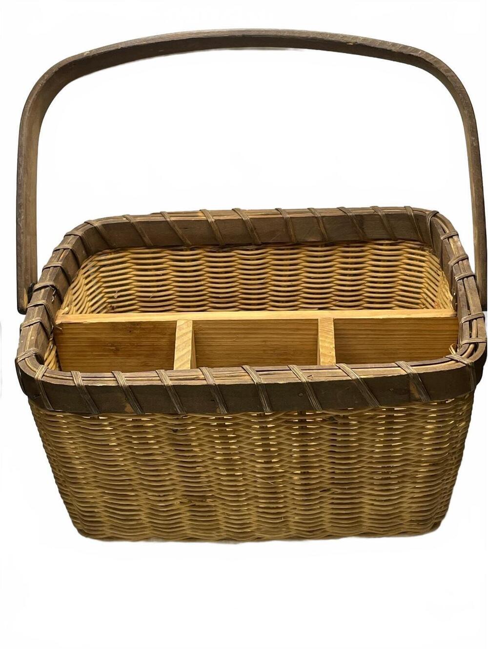 Wicker Utensil Picnic Basket Caddy with Divided Compartments and Sturdy Handle
